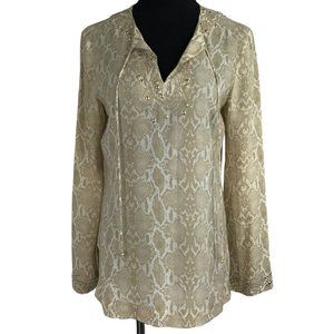 St john Blouse Womens Size 2 Silk Animal Print Embellished V Neck Snake Lizard‎